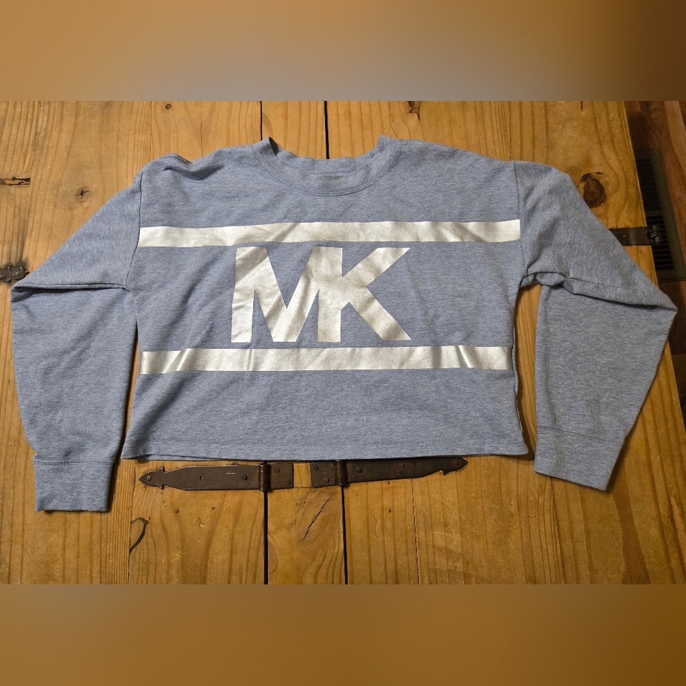 Michael Kors Heathered Blue Cropped Sweatshirt - Picture 3 of 5